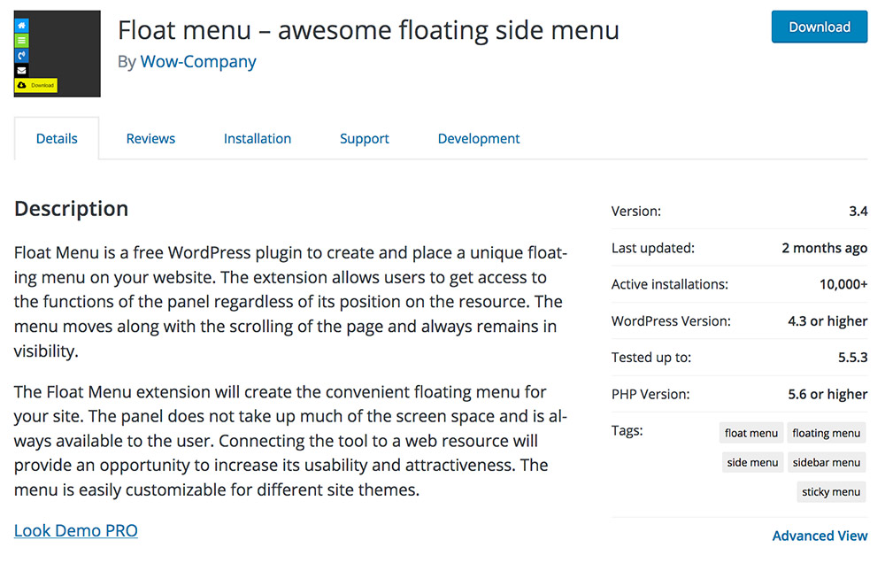 Wordpress浮動選單外掛 Float Menu Lite