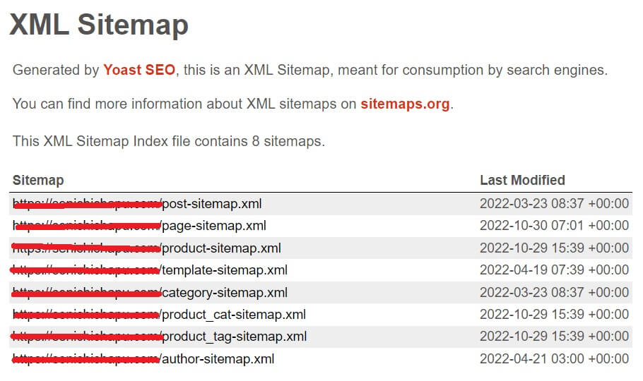WordPress Yoast SEO 產生的 XML Sitemap 範例